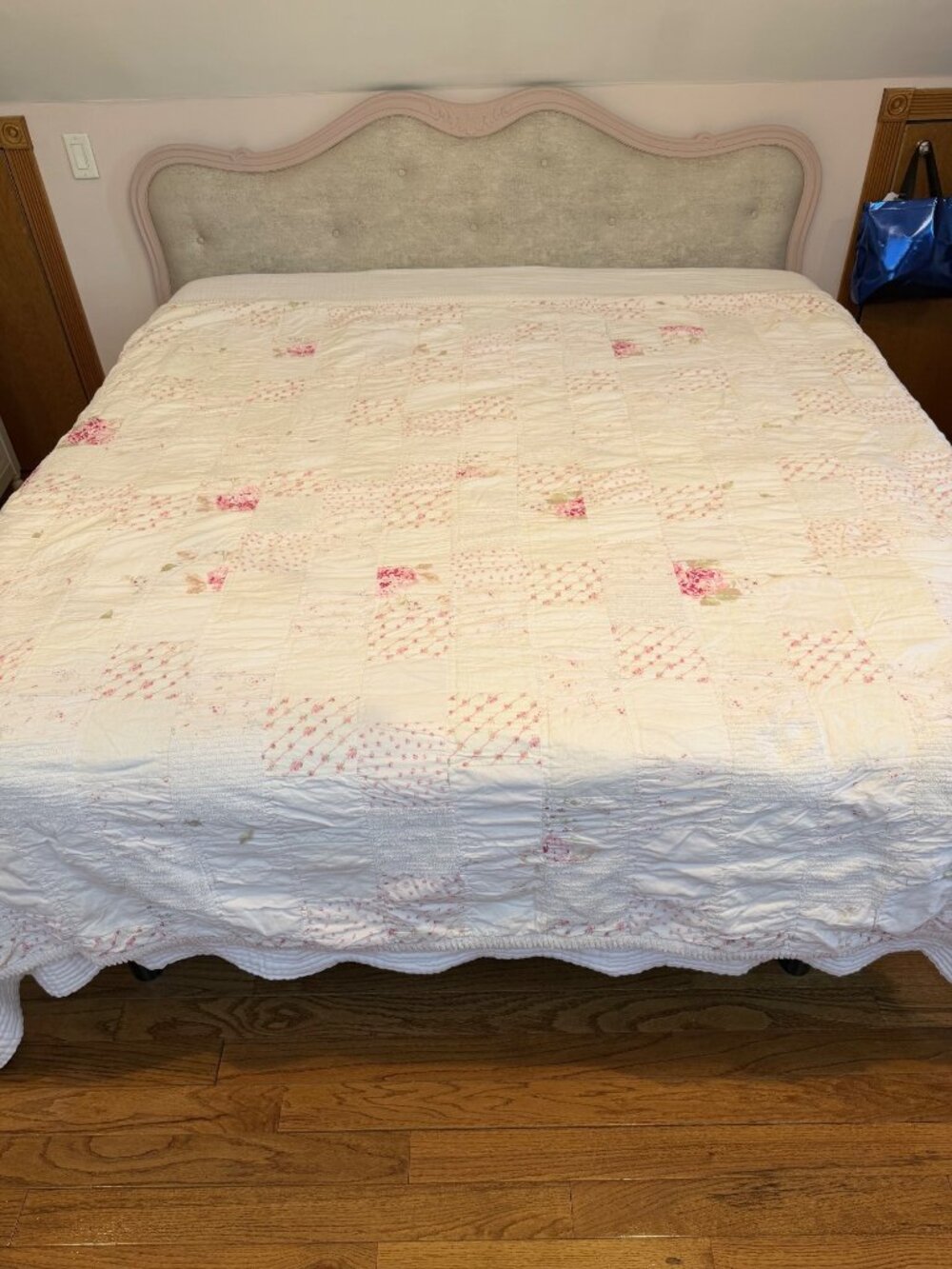 Simply Shabby Chic VTG Cottagecore Queen Quilt Floral Patchwork Linen Cotton